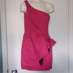 French Connection Pink Y2K One Shoulder Fitted Dress Perfect Barbie - Barbiecore